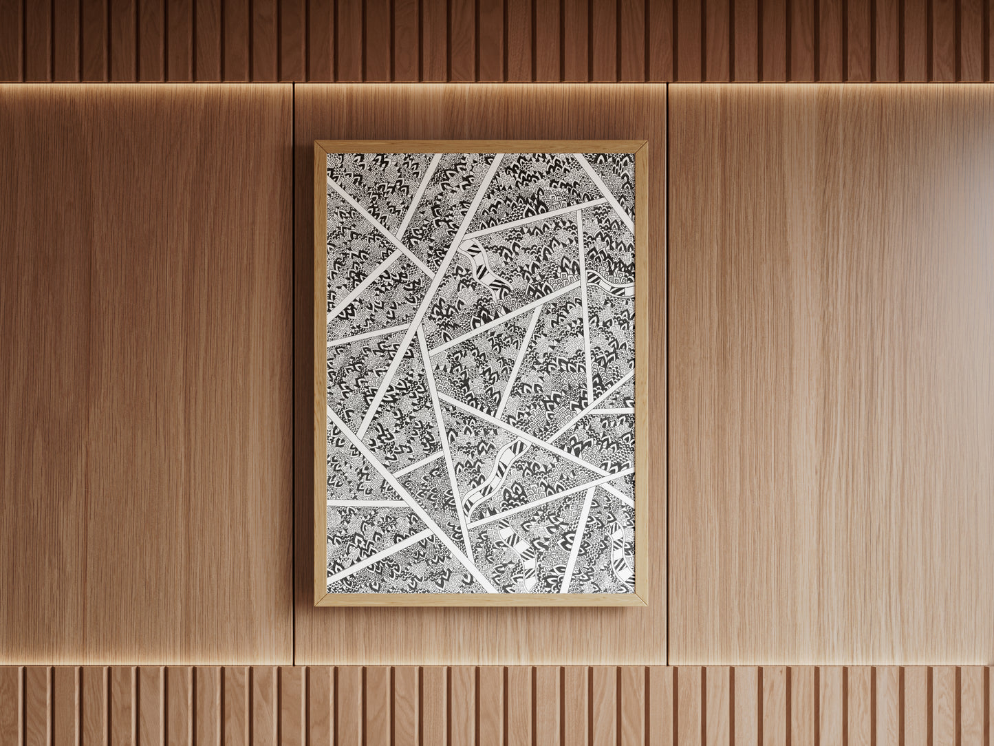 Hand-Drawn Geometric Print: Black and White Abstract Doodle Art