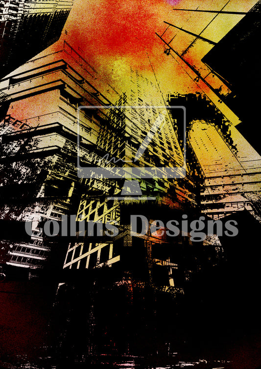 Abstract Cityscape Print: Soaring Skyscrapers, Modern Wall Art