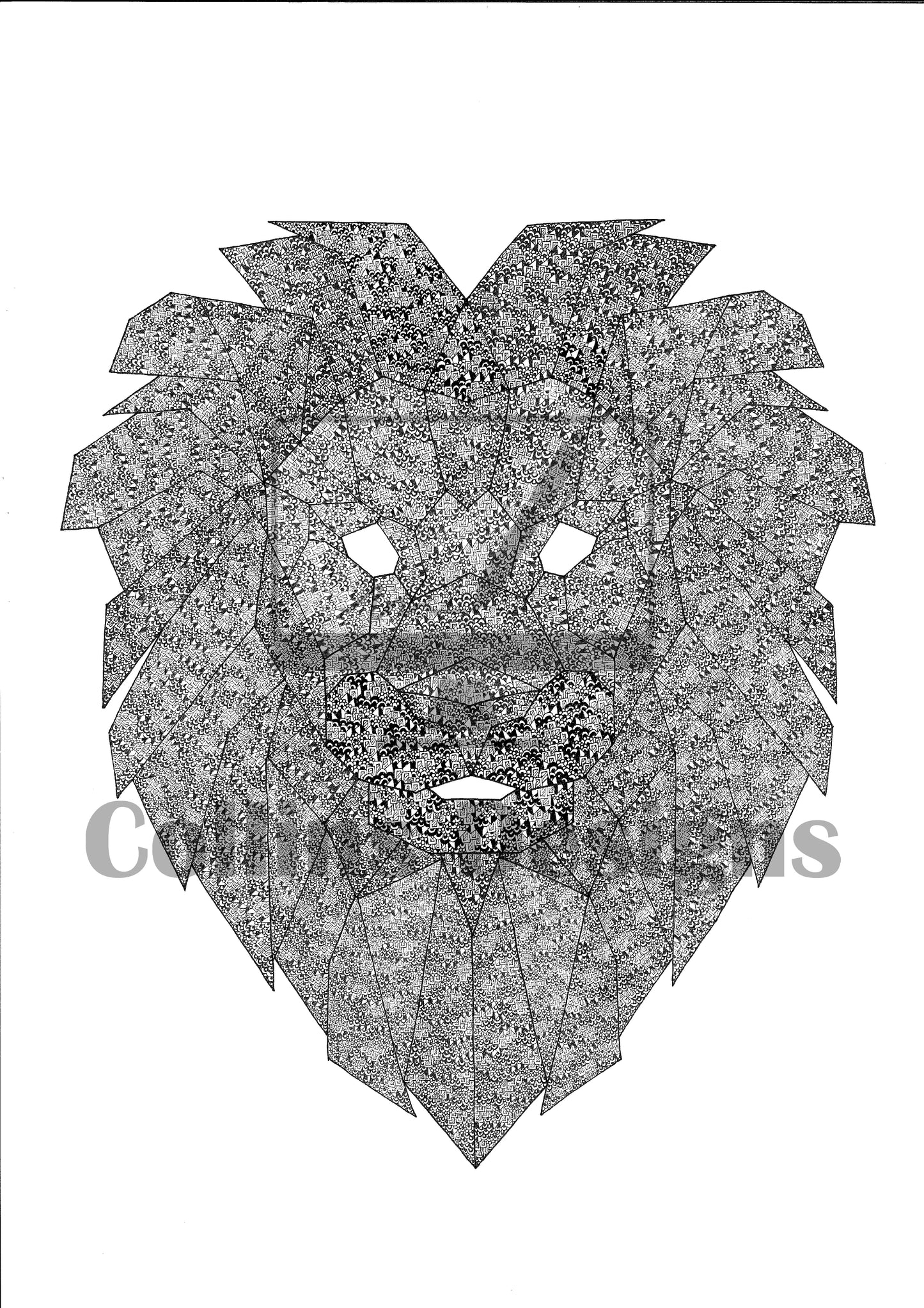 Hand-Drawn Lion Print: Geometric Wildlife Art